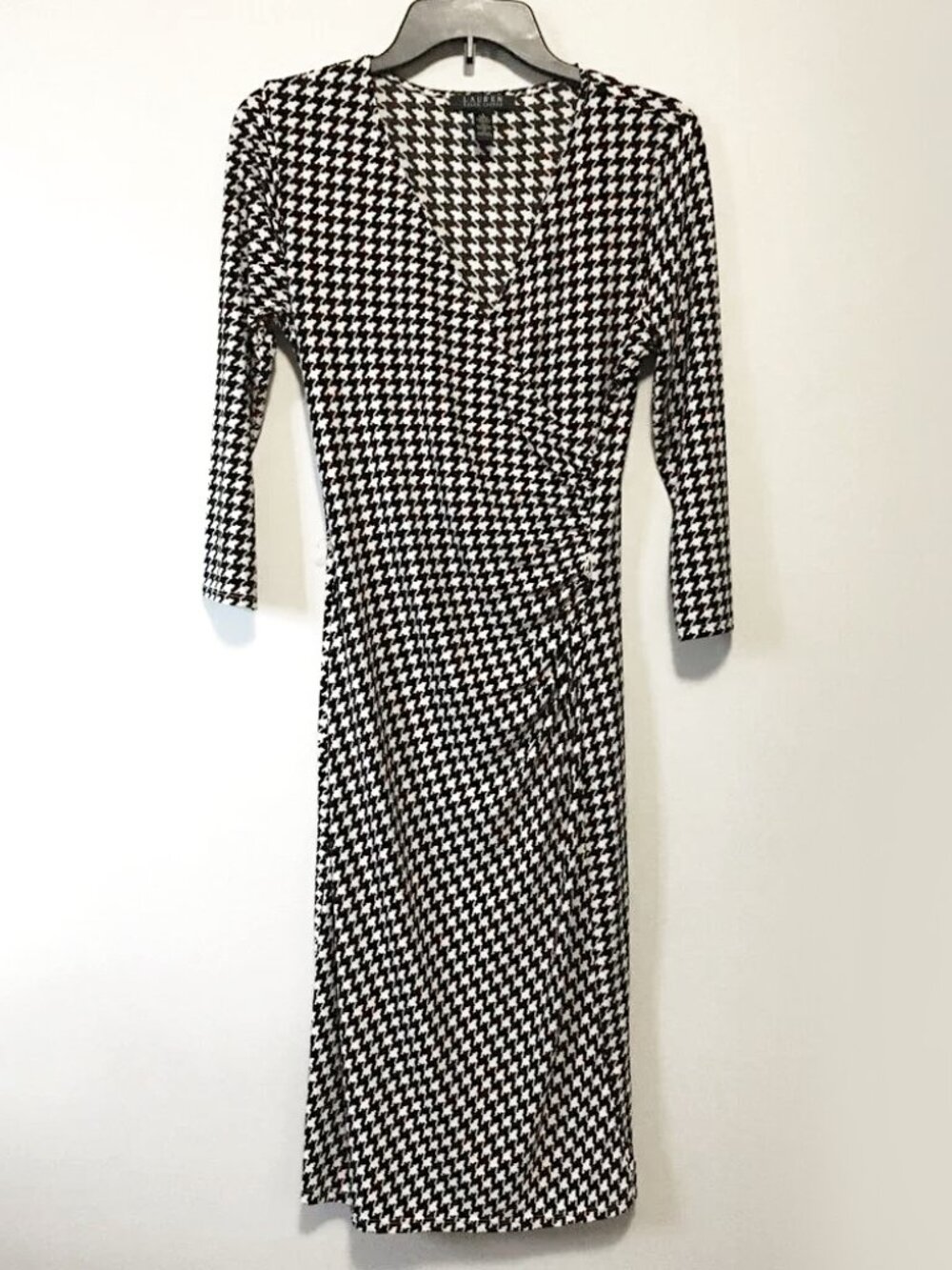 Lauren Ralph Lauren Houndstooth Faux Wrap Midi Dress - Small